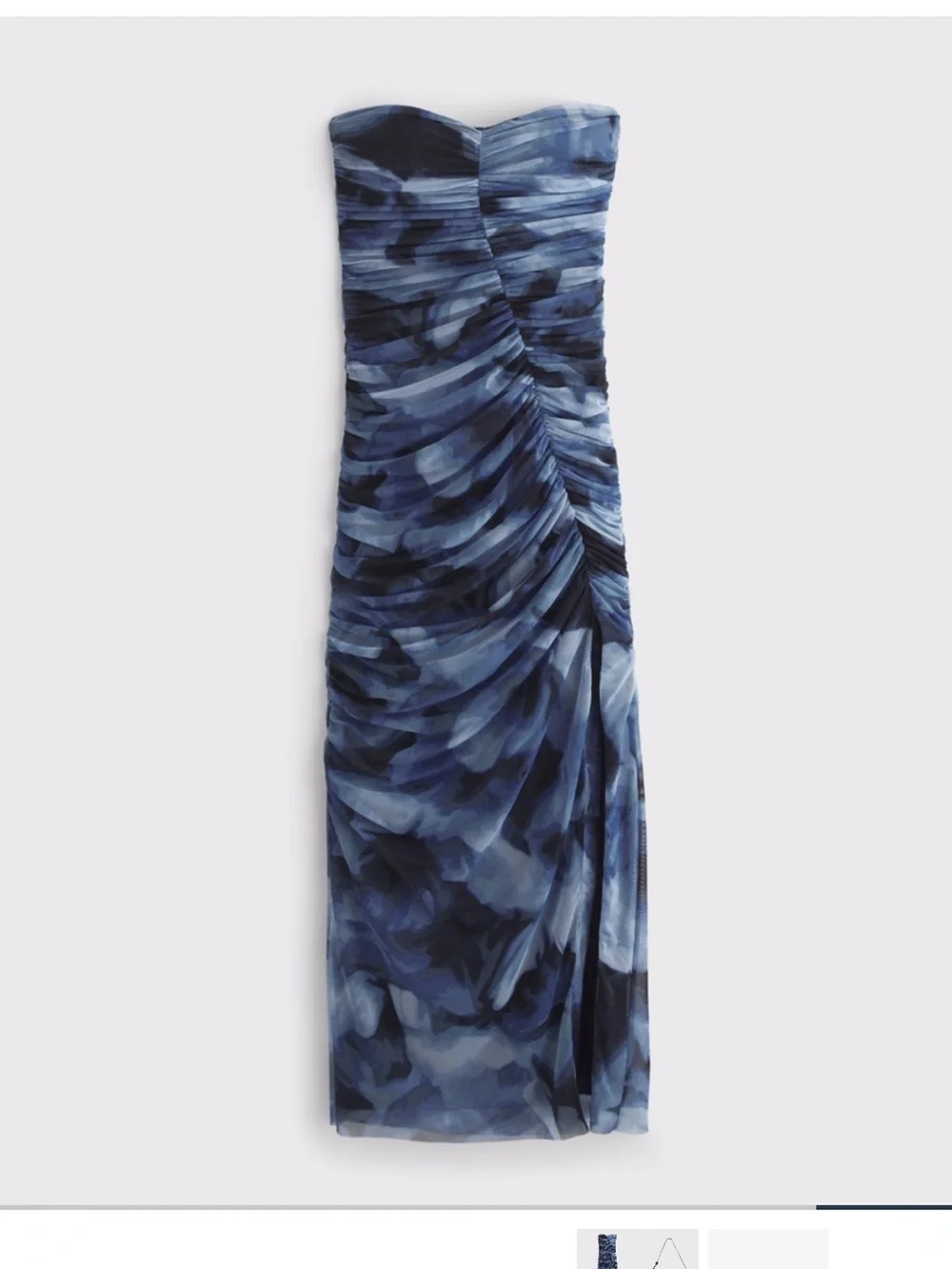Abercrombie & Fitch Blue Watercolor Ruched Maxi Dress